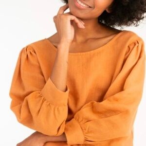 Tribe Alive Women's 3/4 Sleeve Blouse Top 100% Organic Linen Terra Scoop Neck XS